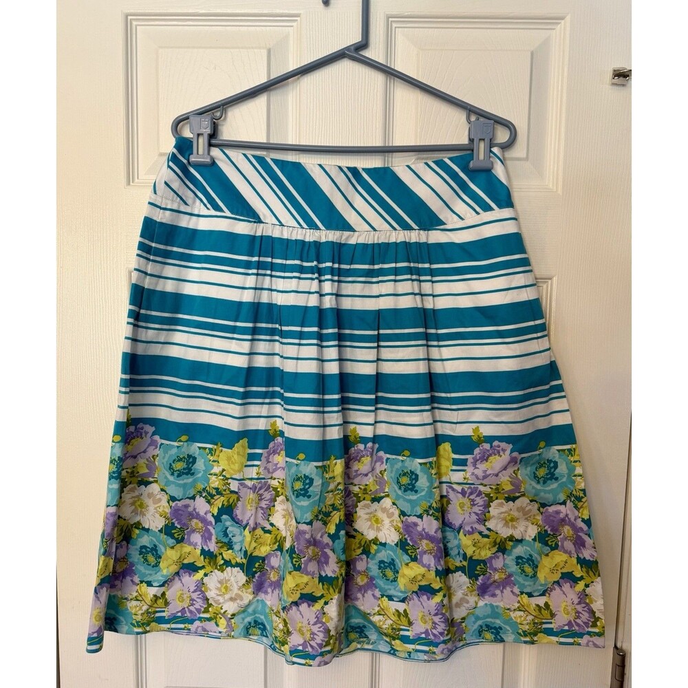 MINT Talbots Women’s A-Line Knee Skirt 2 Pockets side zip Striped Floral Size 10